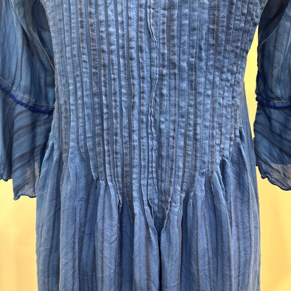 Poupette St. Barth Blue Crinkle Mini Tunic Dress Cover-Up Boho Mermaid Hippie - Picture 10 of 13